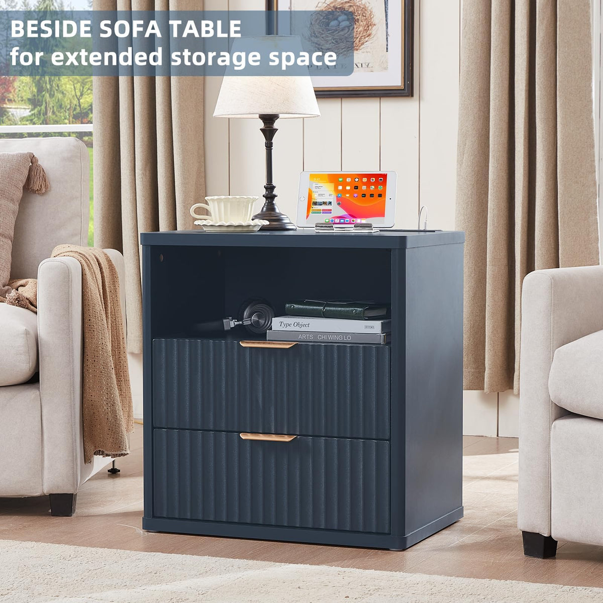 LEYAOYAO Fluted 6 Drawers Dresser for Bedroom Set of 2, 42" Tall Modern Chest of Drawer with Metal Handle, Curved Profile Design,Brown Wood Drawer Organizer for Bedroom, Living Room, Hallway