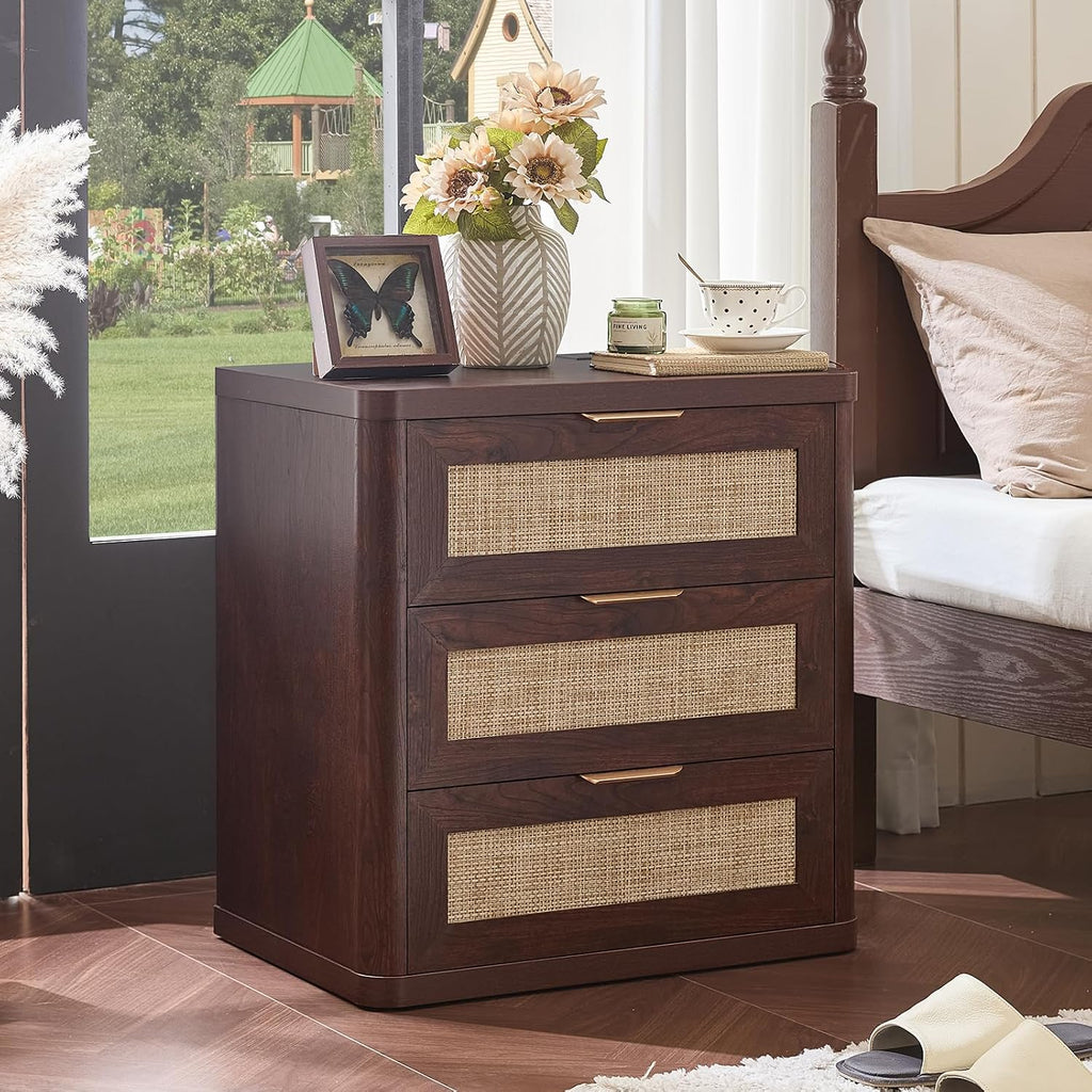 LEYAOYAO Rattan 23" Nightstands with Charger Station 2 Drawers