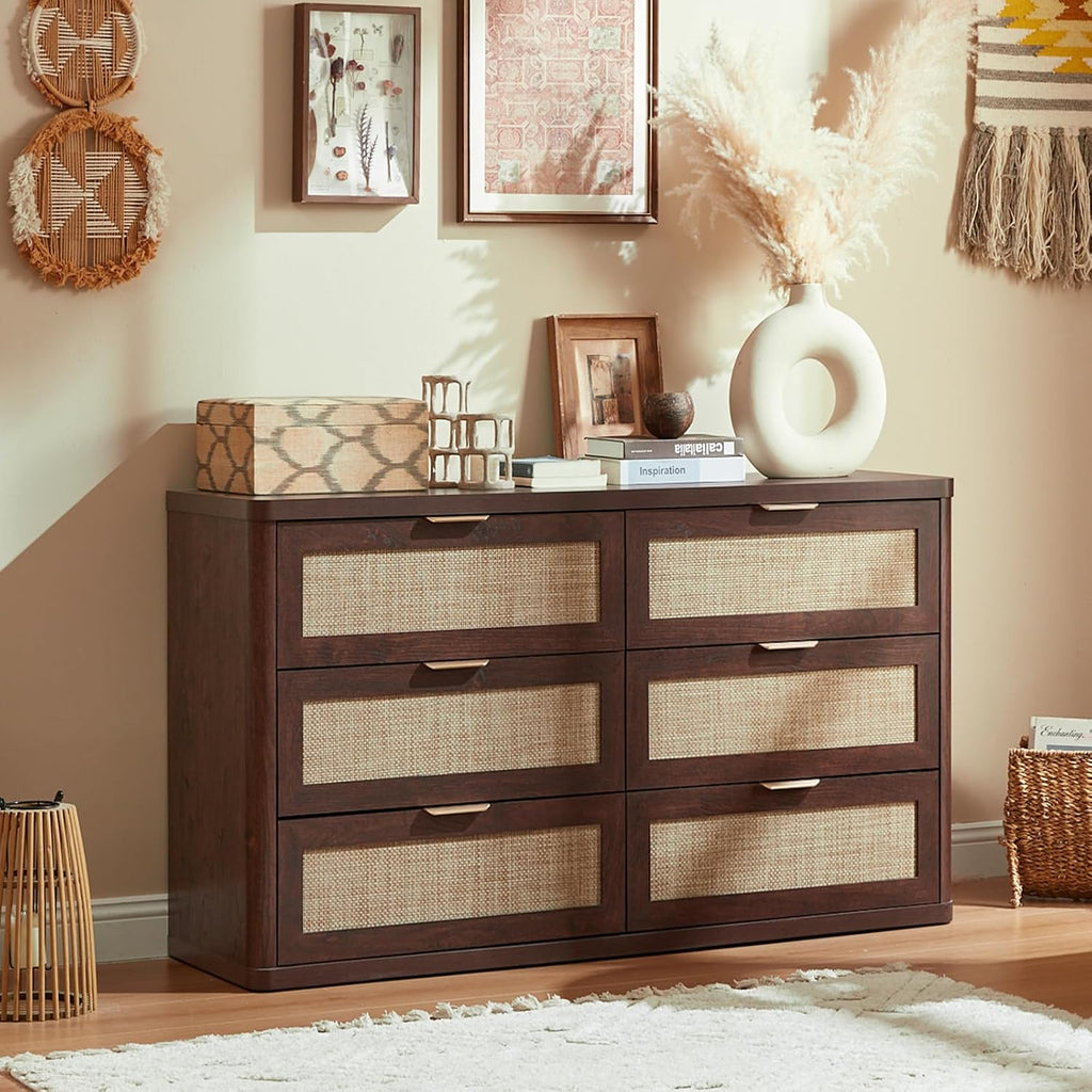 LEYAOYAO Rattan 23" Nightstands with Charger Station 2 Drawers