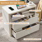 LEYAOYAO 31" Wide Fluted Nightstand with Charging Station, Oversized Extra Large 1 Drawer Night Stand with Golden Handle, Antique White Bedside Table Tall End Tables,for Bedroom, Living Room, Hallway