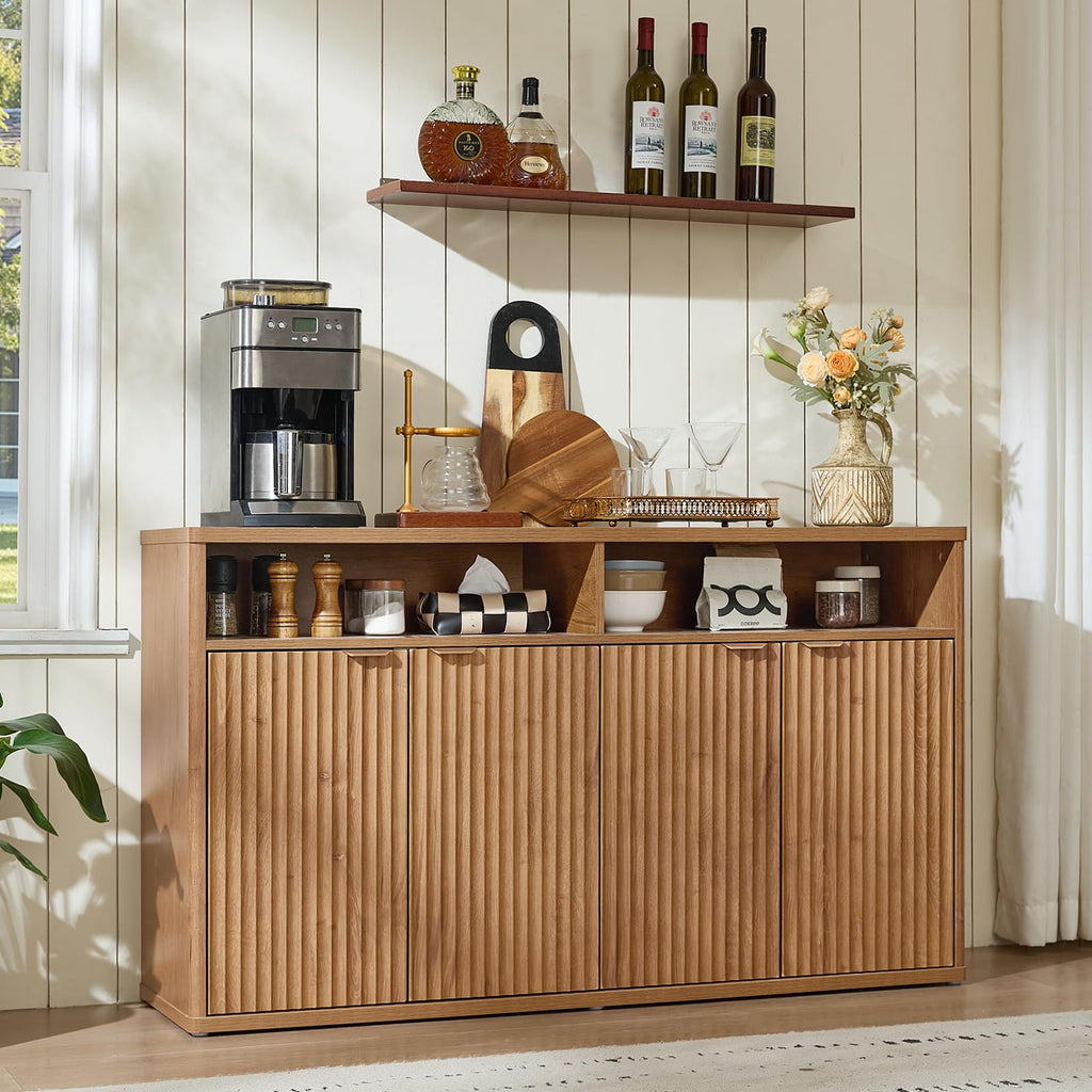 LEYAOYAO 45-Inch Fluted Buffet Cabinet with 3 Doors,Dark Blue