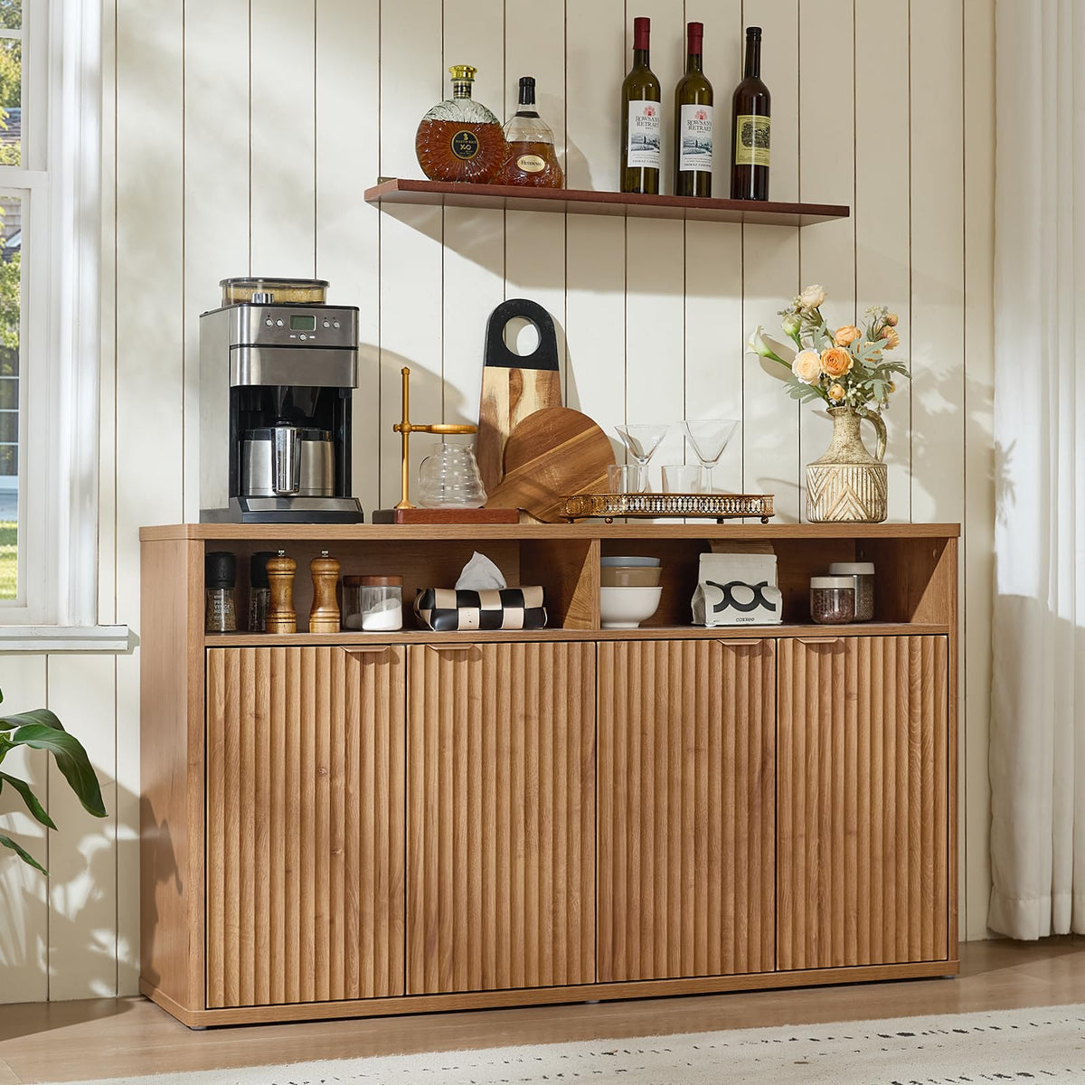 LEYAOYAO 45-Inch Fluted Buffet Cabinet with 3 Doors,Dark Blue