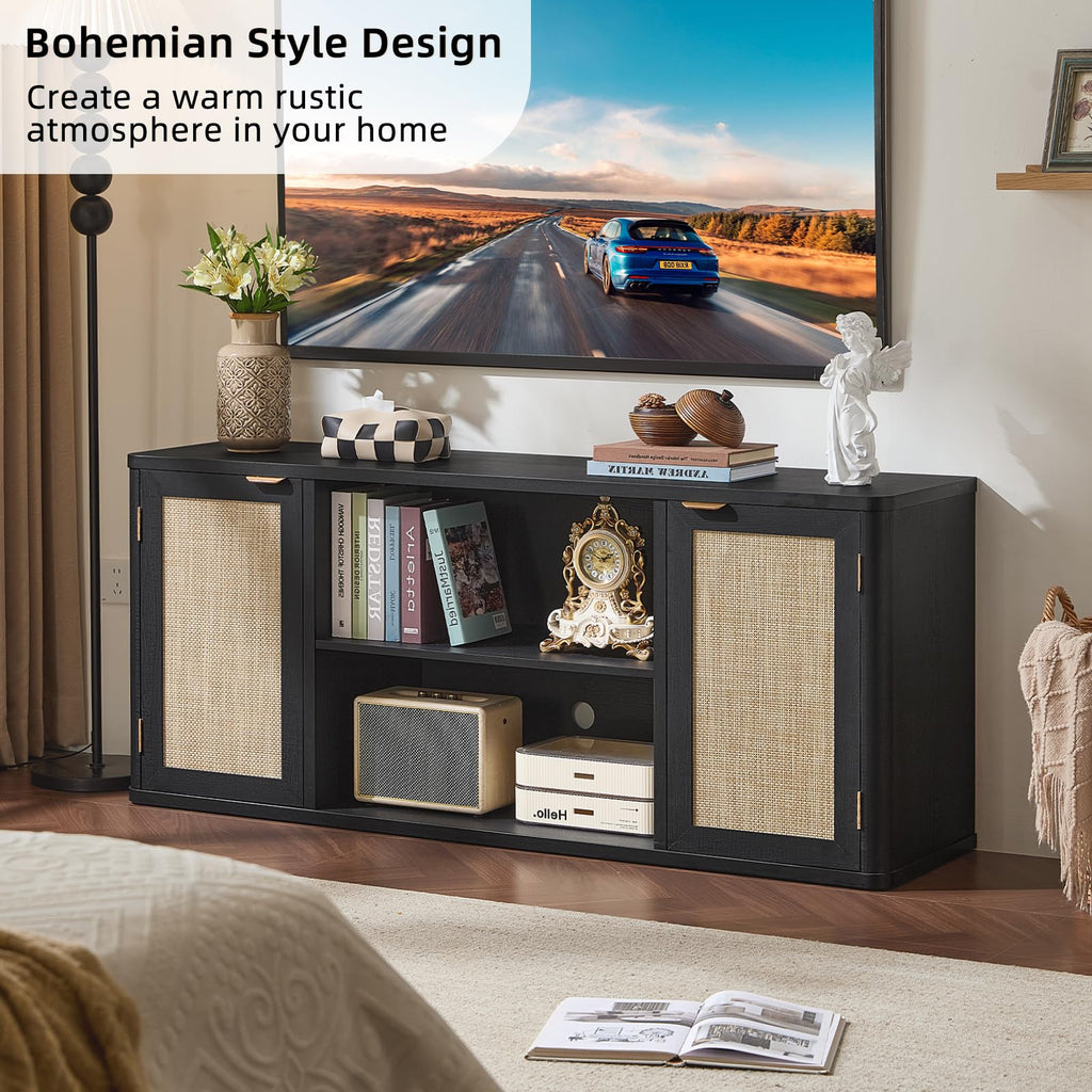 LEYAOYAO Rattan TV Stands for Living Room, Walnut