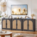 LEYAOYAO Fluted Buffet Cabinet with Storage, 94.5" Coffee Bar Cabinet with 6 Arch Doors & Adjustable Shelves, Mid Century Modern Sideboard, Wood Credenza for Living Room, Kitchen, Darkgrey