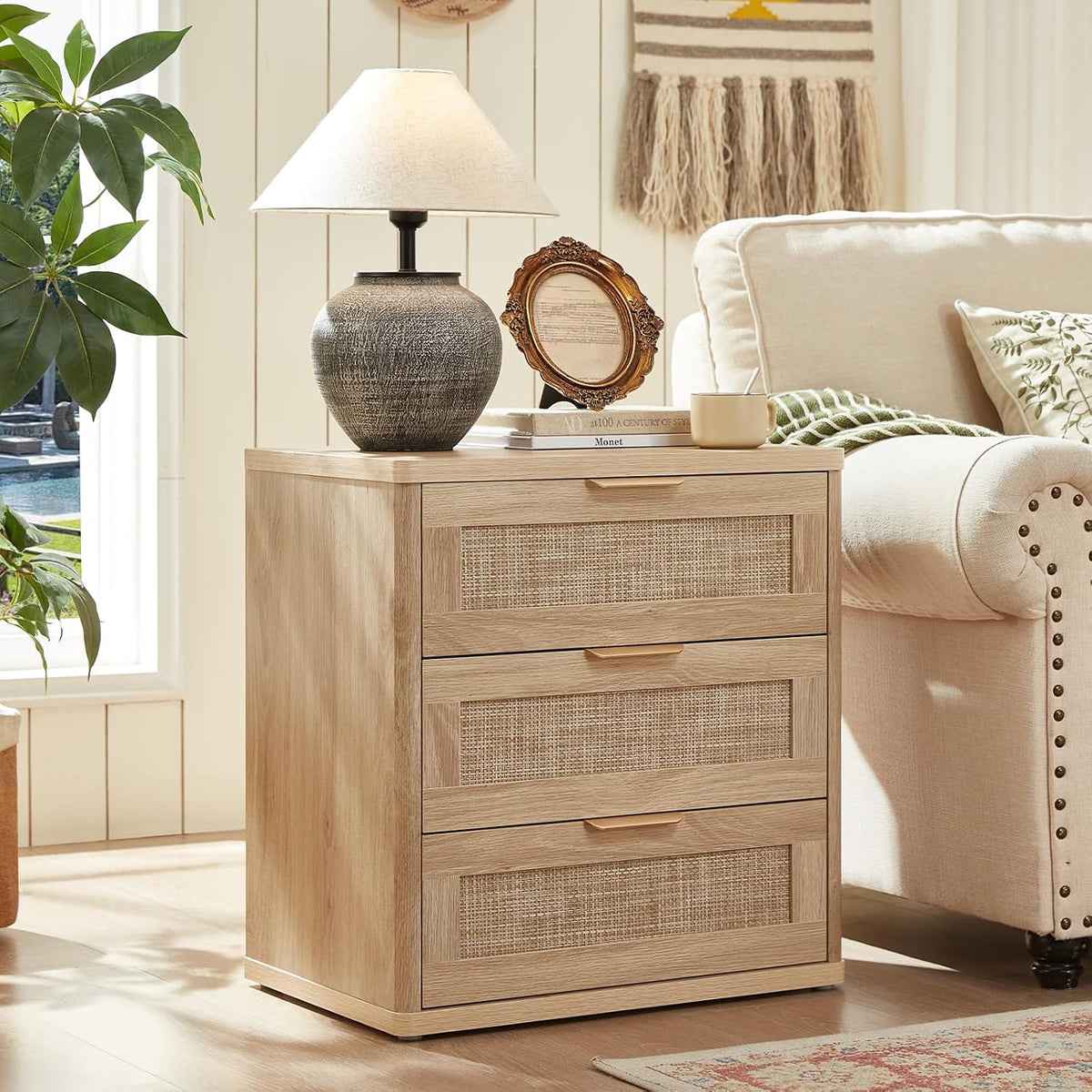 LEYAOYAO Rattan Dresser and Nightstand Sets 4 Piece, Natural