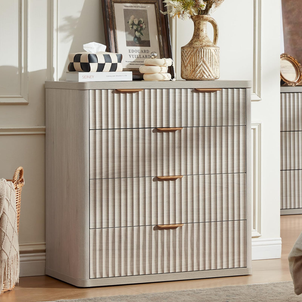 LEYAOYAO Fluted 6 Drawers Dresser for Bedroom Set of 2, 42" Tall Modern Chest of Drawer with Metal Handle, Curved Profile Design,Brown Wood Drawer Organizer for Bedroom, Living Room, Hallway