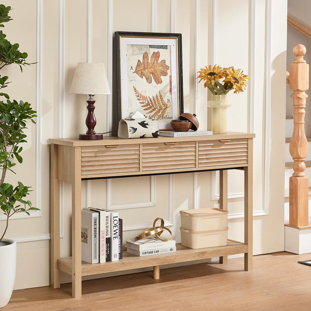 LEYAOYAO 47.2" Fluted Console Table with 3 Drawers, Blue Entryway Table