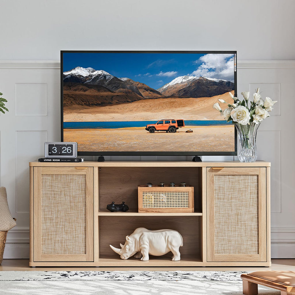 LEYAOYAO Rattan TV Stands for Living Room, Walnut
