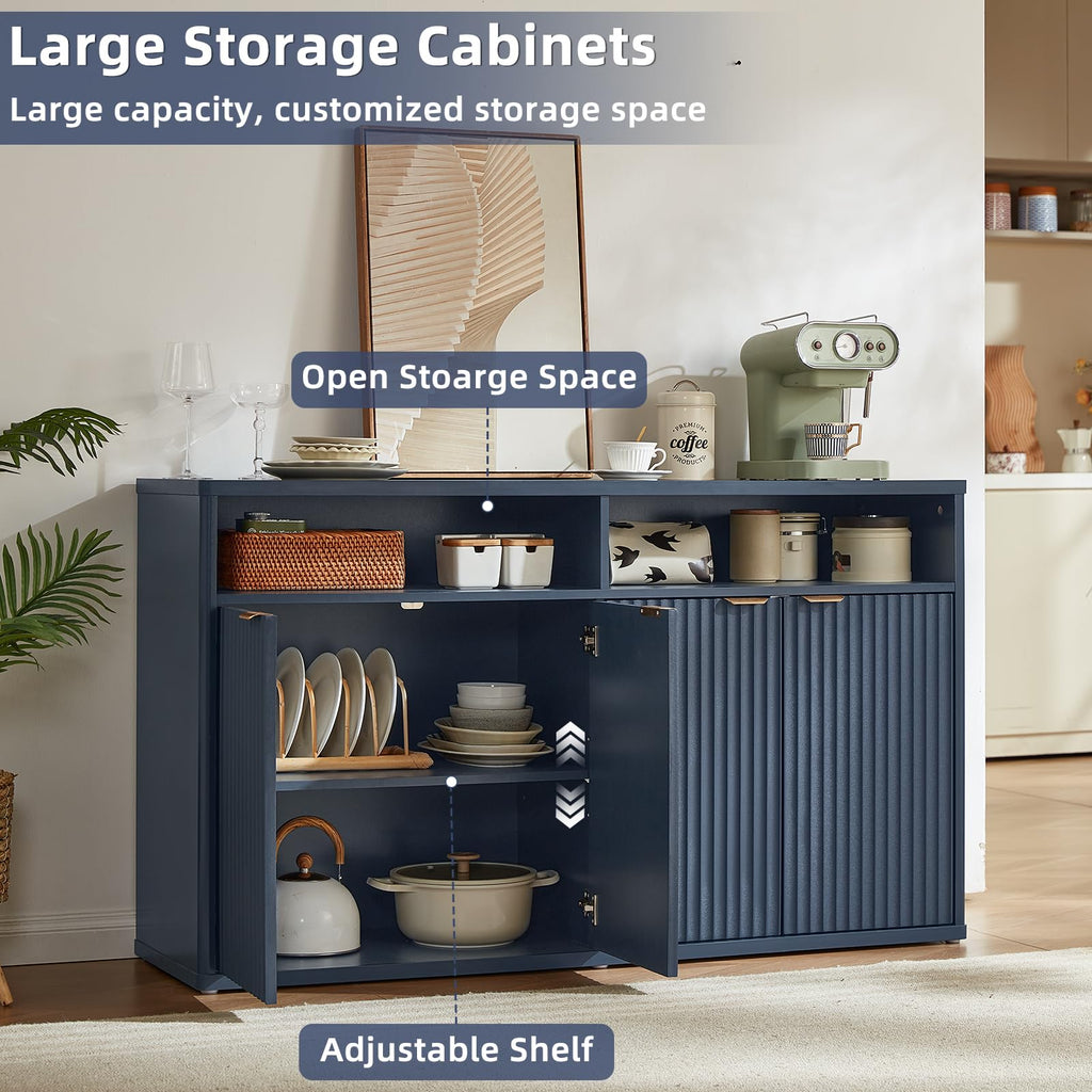 LEYAOYAO 45-Inch Fluted Buffet Cabinet with 3 Doors,Dark Blue