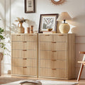 LEYAOYAO Fluted 6 Drawers Dresser for Bedroom Set of 2, 42" Tall Modern Chest of Drawers with Metal Handle, Curved Profile Design,Wood Drawer Organizer for Bedroom,Living Room,Hallway,Natural