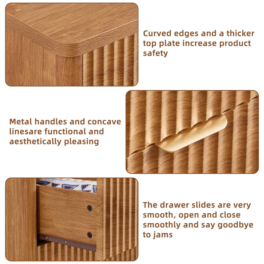 LEYAOYAO Fluted 6 Drawers Dresser for Bedroom Set of 2, 42" Tall Modern Chest of Drawer with Metal Handle, Curved Profile Design,Brown Wood Drawer Organizer for Bedroom, Living Room, Hallway