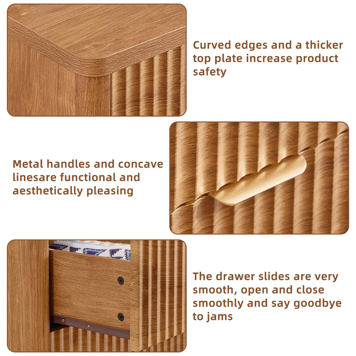 LEYAOYAO Fluted 6 Drawers Dresser for Bedroom Set of 2, 42" Tall Modern Chest of Drawer with Metal Handle, Curved Profile Design,Brown Wood Drawer Organizer for Bedroom, Living Room, Hallway