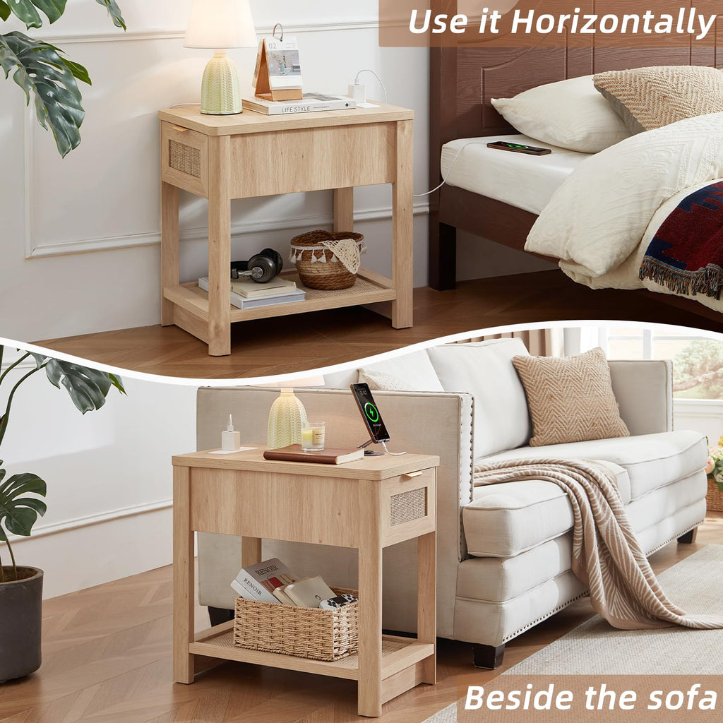Lerliuo 24 x 14'' Narrow Night Stand Set 2 with Charger USB Ports