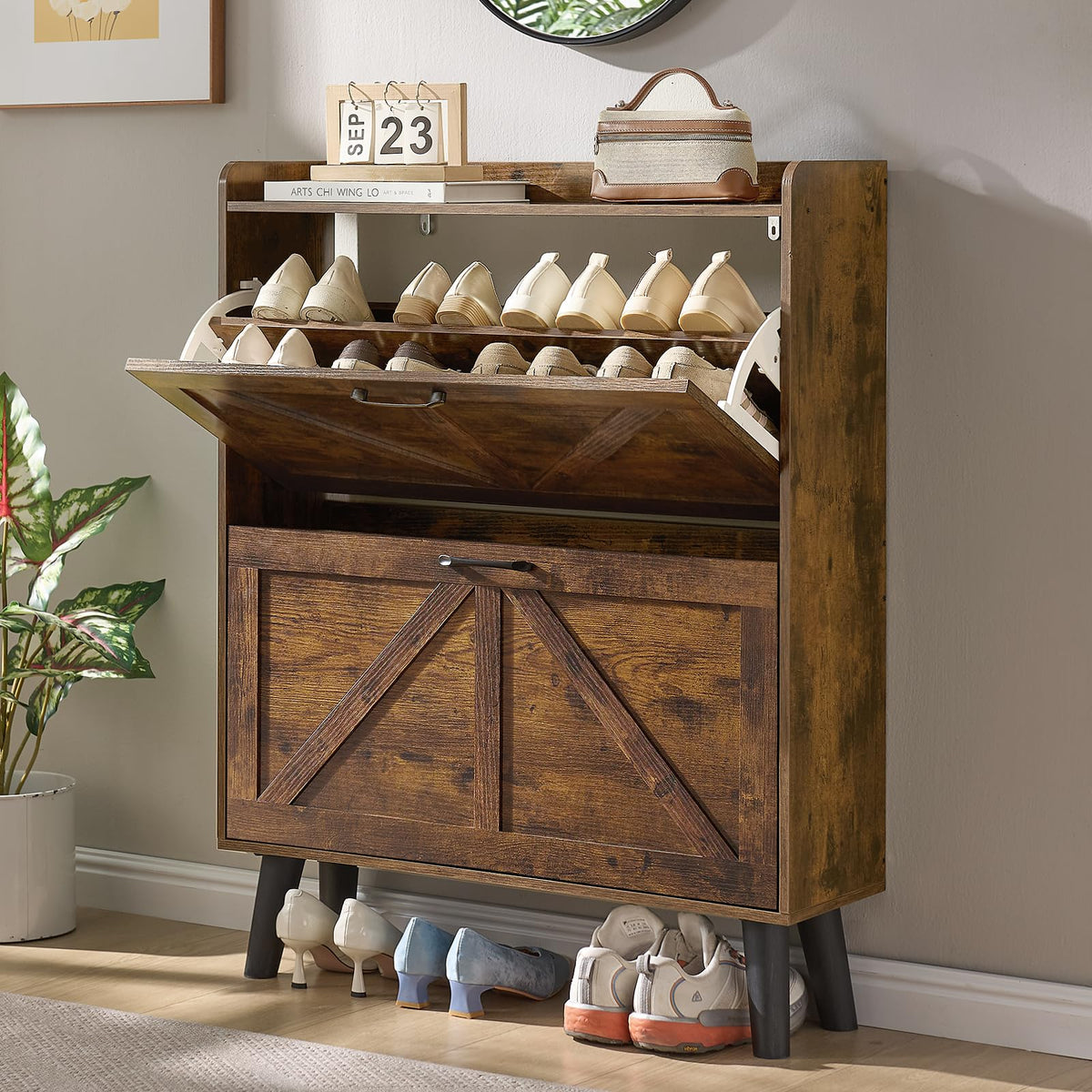 LEYAOYAO Shoe Cabinet Storage for Entryway with 2 Flip Drawers