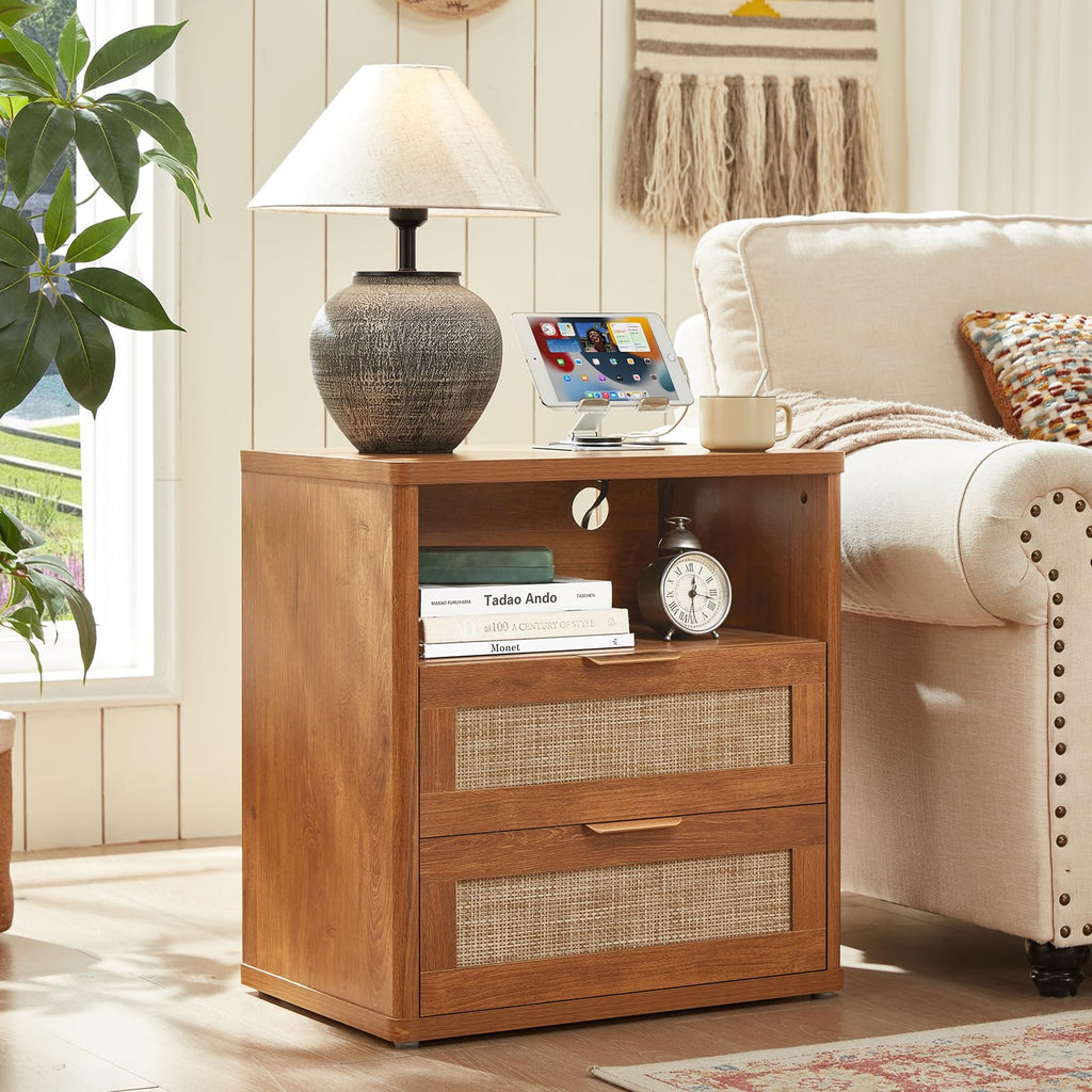 LEYAOYAO Rattan Dresser and Nightstand Sets 3 Piece, Natural