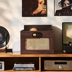 LEYAOYAO Vinyl Record Storage, Rattan Record Crate for Vinyl Albums Holder
