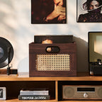 LEYAOYAO Vinyl Record Storage, Rattan Record Crate for Vinyl Albums Holder