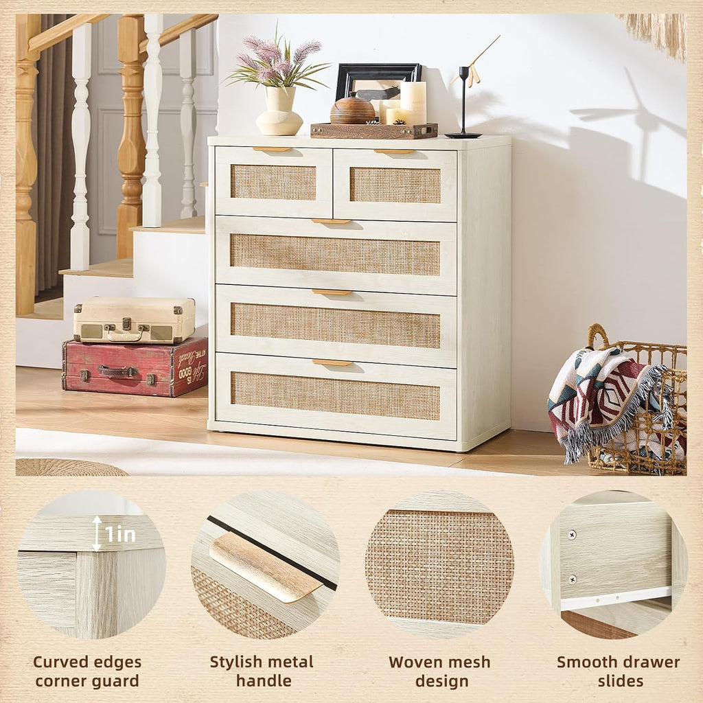 LEYAOYAO Rattan Dresser for Bedroom, 33.5" Small Chest of Drawers
