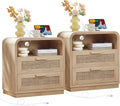 LEYAOYAO Rattan Nightstands Set of 2 with Charging Station, Natural