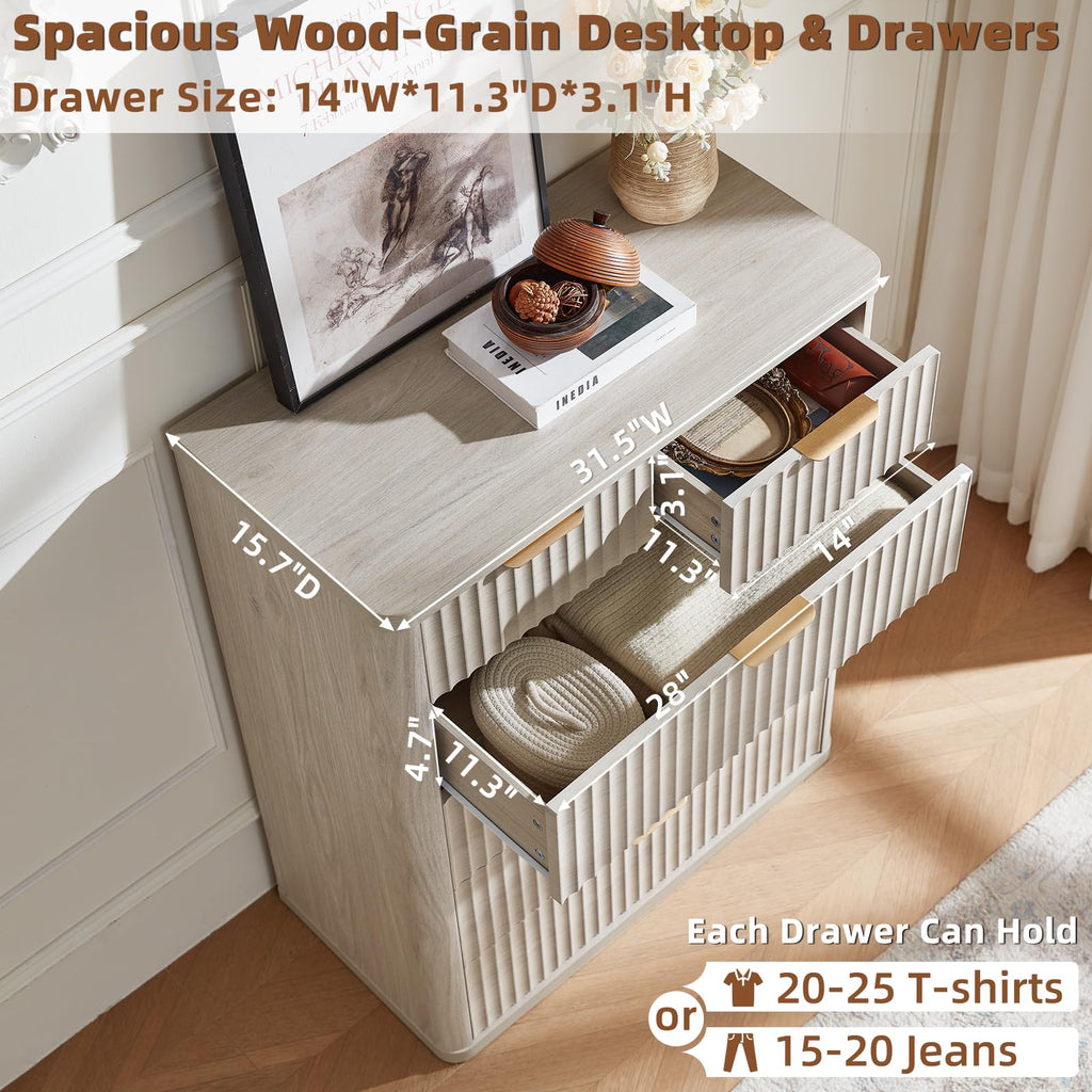 LEYAOYAO Fluted 6 Drawers Dresser for Bedroom Set of 2, 42" Tall Modern Chest of Drawer with Metal Handle, Curved Profile Design,Brown Wood Drawer Organizer for Bedroom, Living Room, Hallway