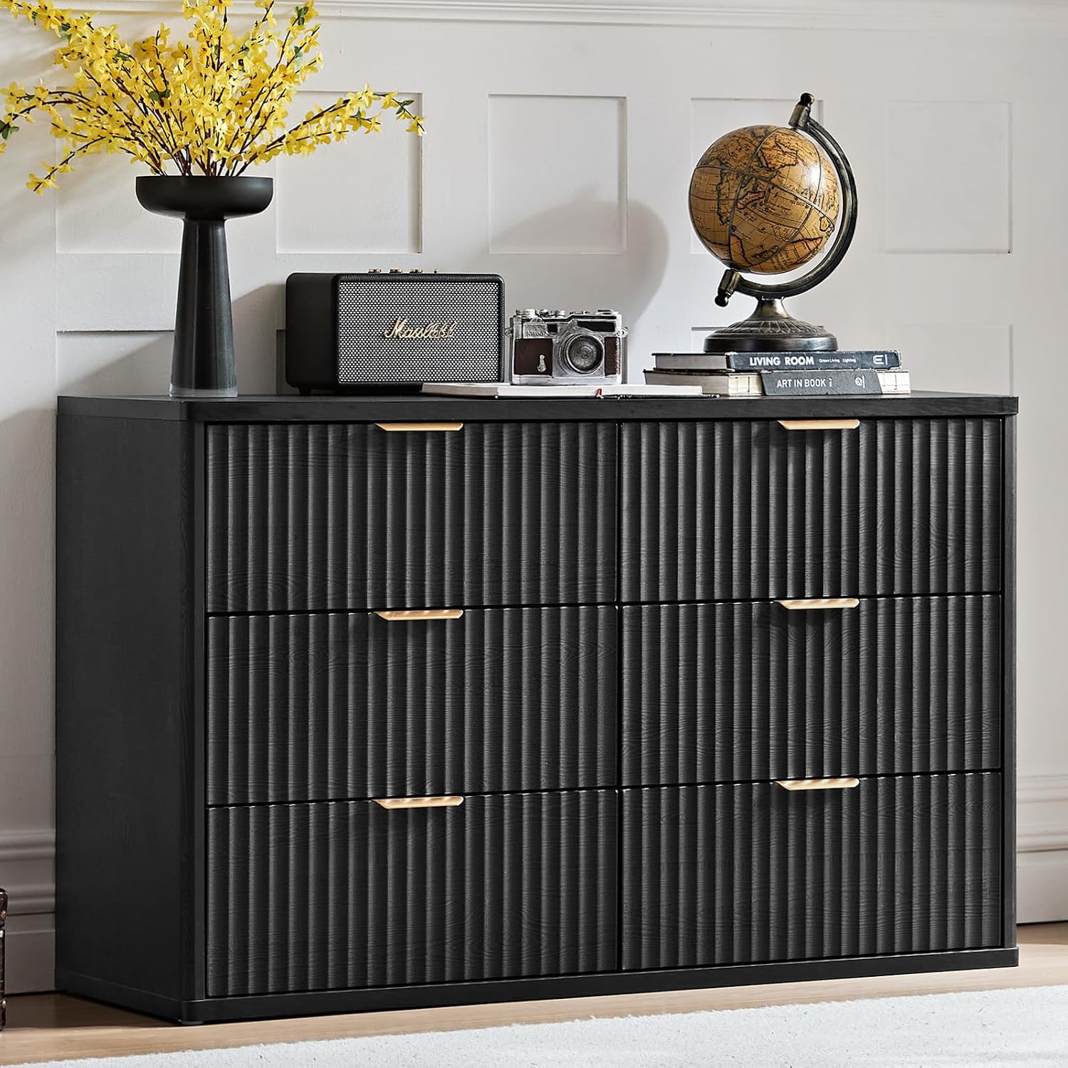 LEYAOYAO 23" Wide Fluted Night Stand with Charging Station, 2 Drawers Large End Table with Storage, LightGrey Nightstand Wood Bedside Tables, Farmhouse Cabinet Dresser for Bedroom, Closet
