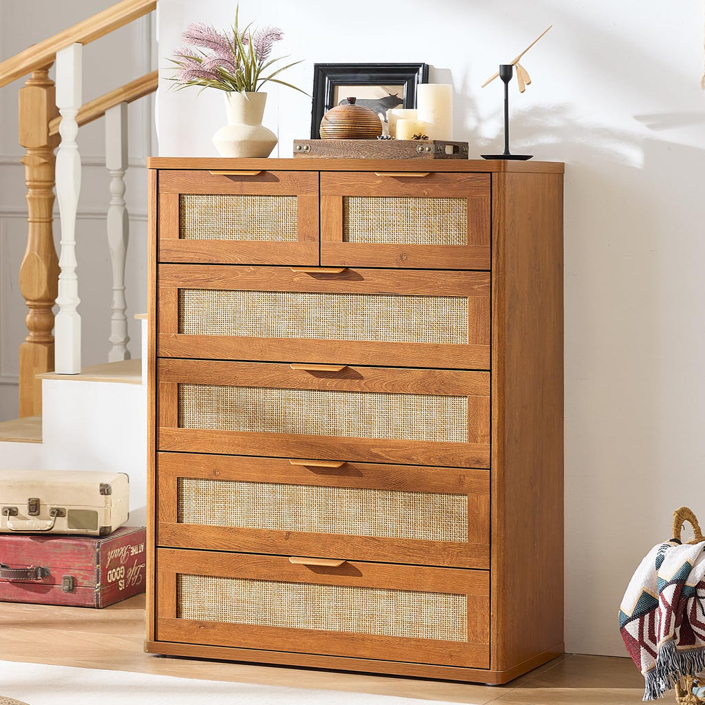 LEYAOYAO Rattan Dresser and Nightstand Sets 4 Piece, Natural