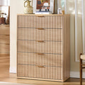 LEYAOYAO Fluted 5 Drawers Dresser for Bedroom, 41" Tall Modern Chest of Drawers with Metal Handle, Curved Profile Design,Natural Wood Drawer Organizer for Bedroom, Living Room, Hallway, Entryway