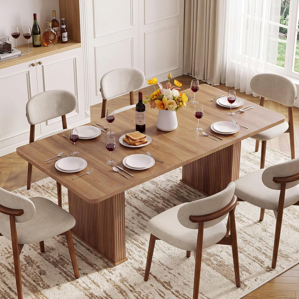LEYAOYAO Extendable Dining Table for 4-6,63"–79" with Fluted Base(Brown)