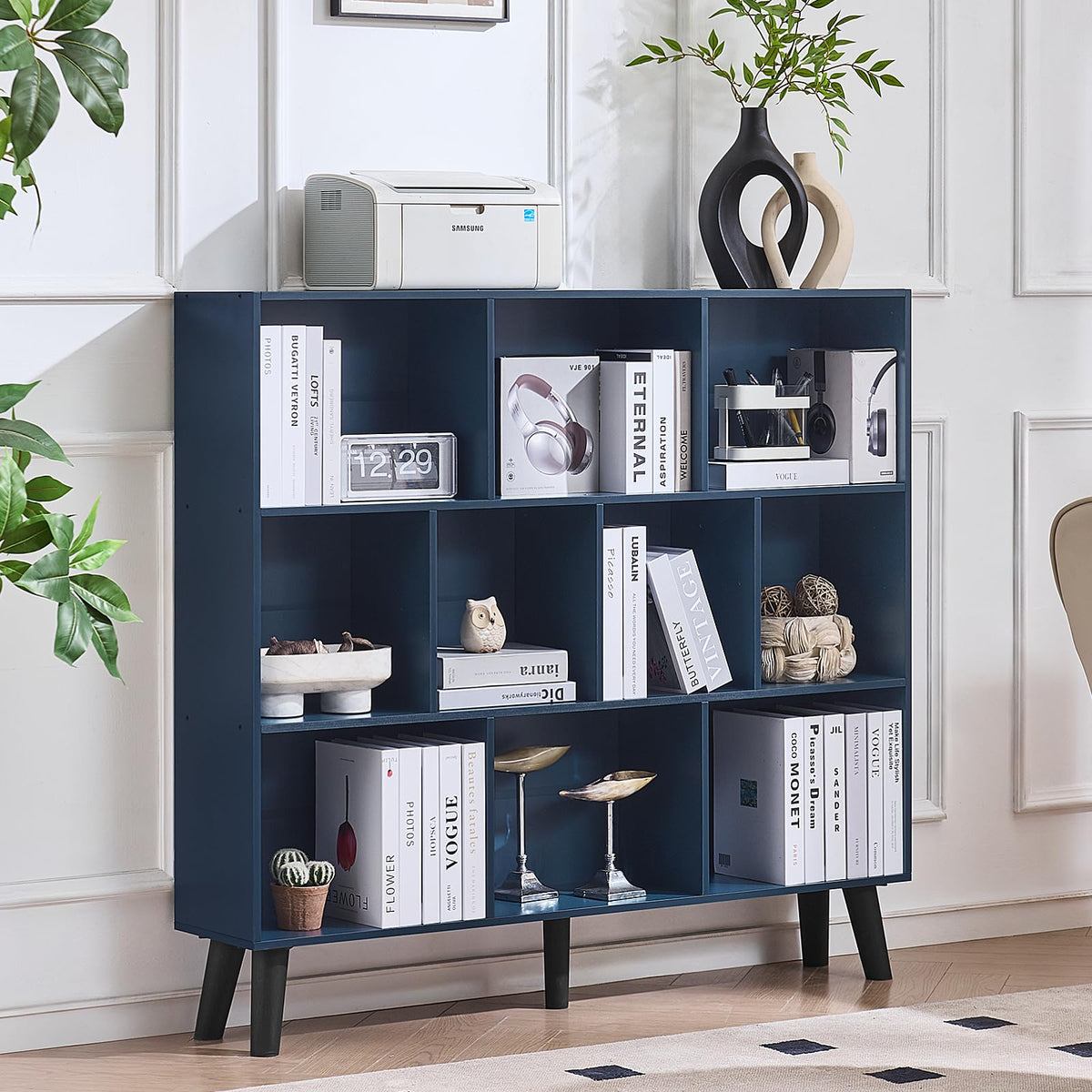 LEYAOYAO Cube Bookshelf, Mid-Century Modern Book Shelf with Legs, Brown