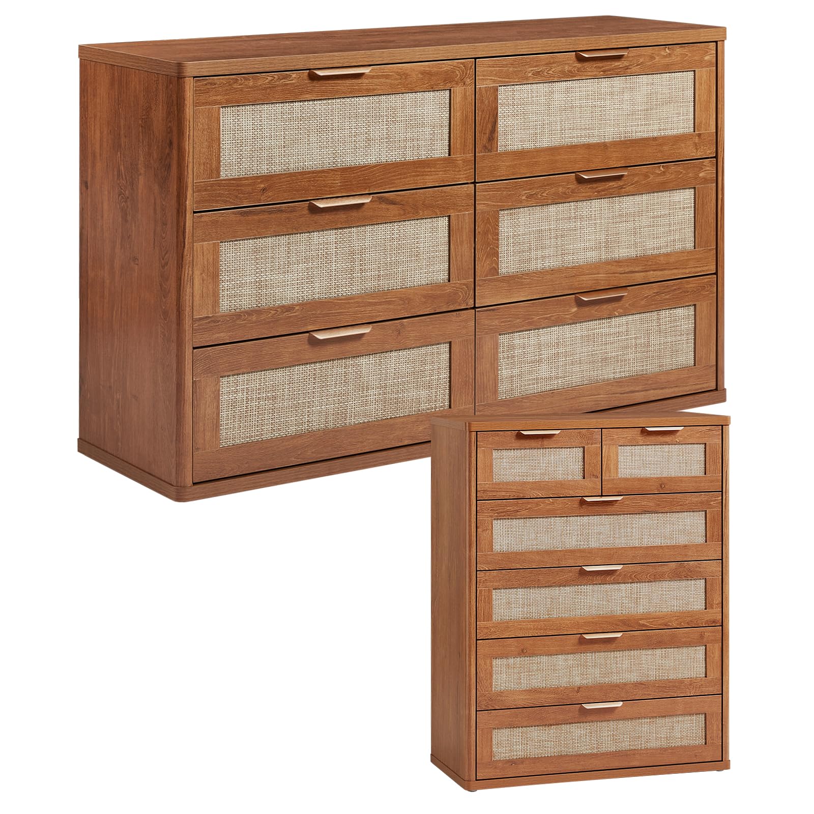 LEYAOYAO Rattan Bedroom Dresser Set of 2, Boho Wood 48" Wide 6 Drawers Dresser for Bedroom and 31.5" Tall 5 Drawers Dressers, Bedrooms Furniture, Dressers & Chests of Drawers, Living Room, Hallway