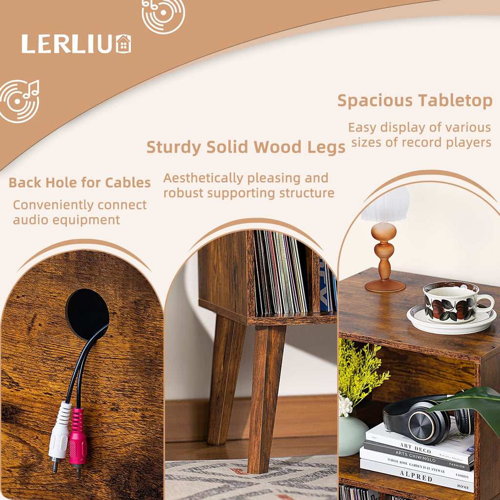 Lerliuo Record Player Stand, Walnut Turntable Stand Holds up to 160 Albums