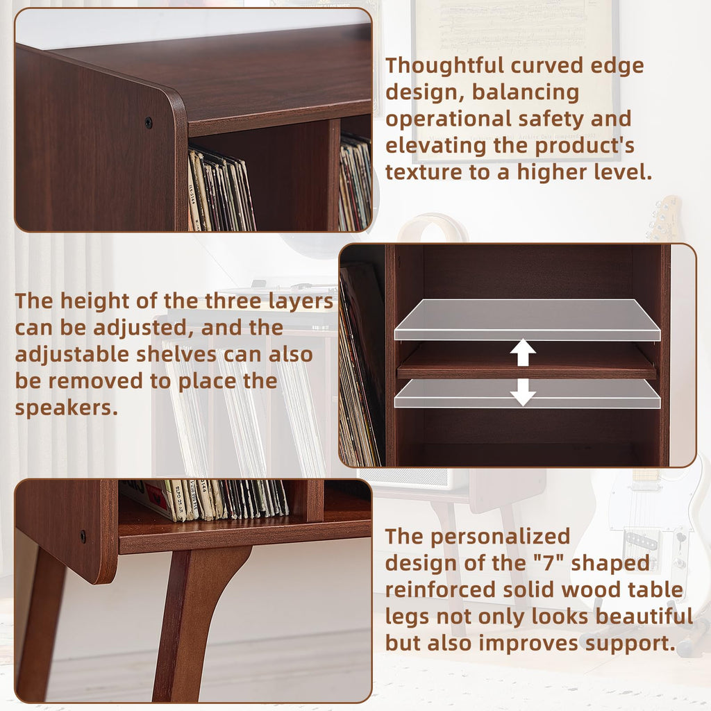 Lerliuo Record Player Stand with 4 Cabinet Holds Up to 220 Albums,Oak