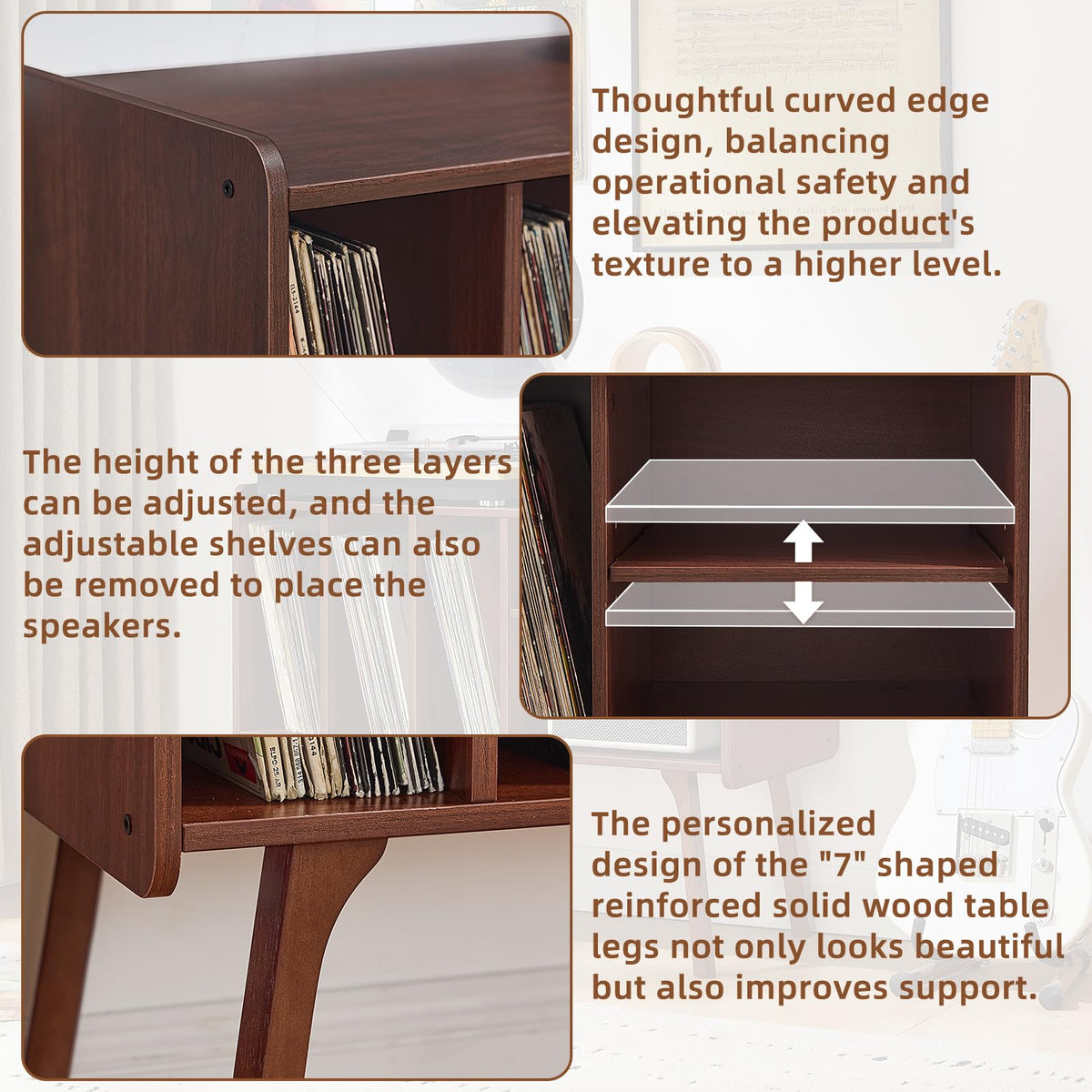 Lerliuo Record Player Stand with 4 Cabinet Holds Up to 220 Albums,Oak