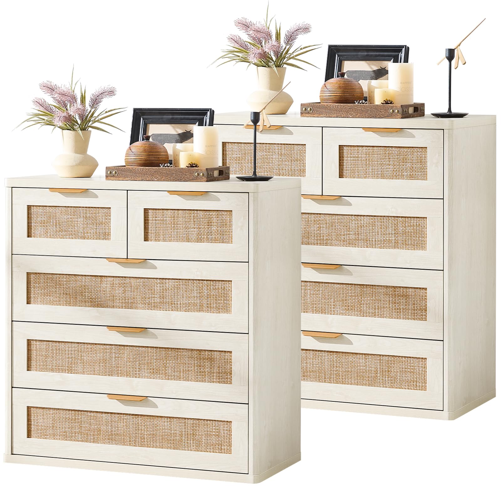 LEYAOYAO Rattan Dresser for Bedroom, 41" Tall Chest of Drawers