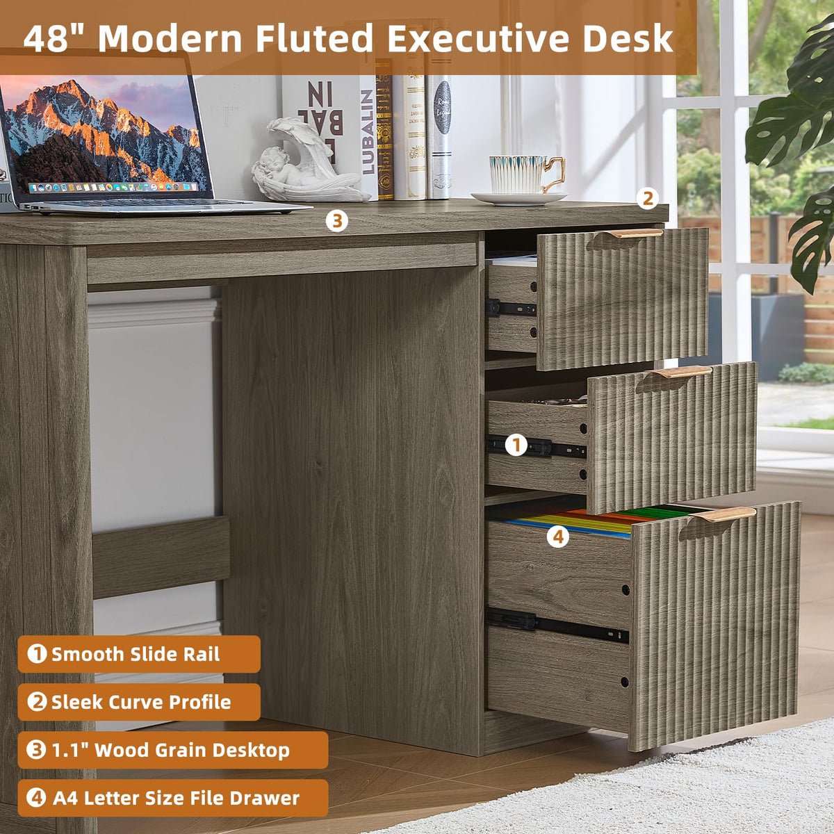 LEYAOYAO Office Desk 48" with 3 Drawers Storage File Cabinet