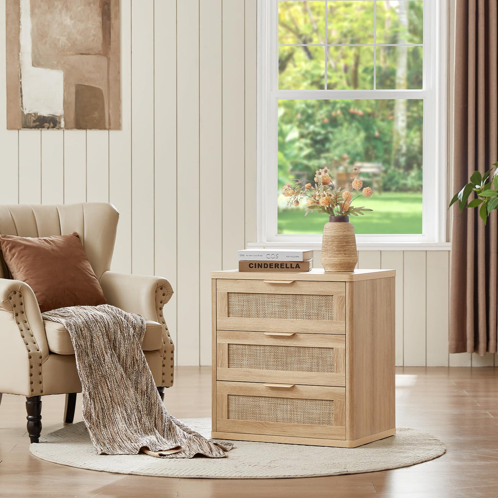 LEYAOYAO Rattan Dresser and Nightstand Sets 3 Piece, Natural