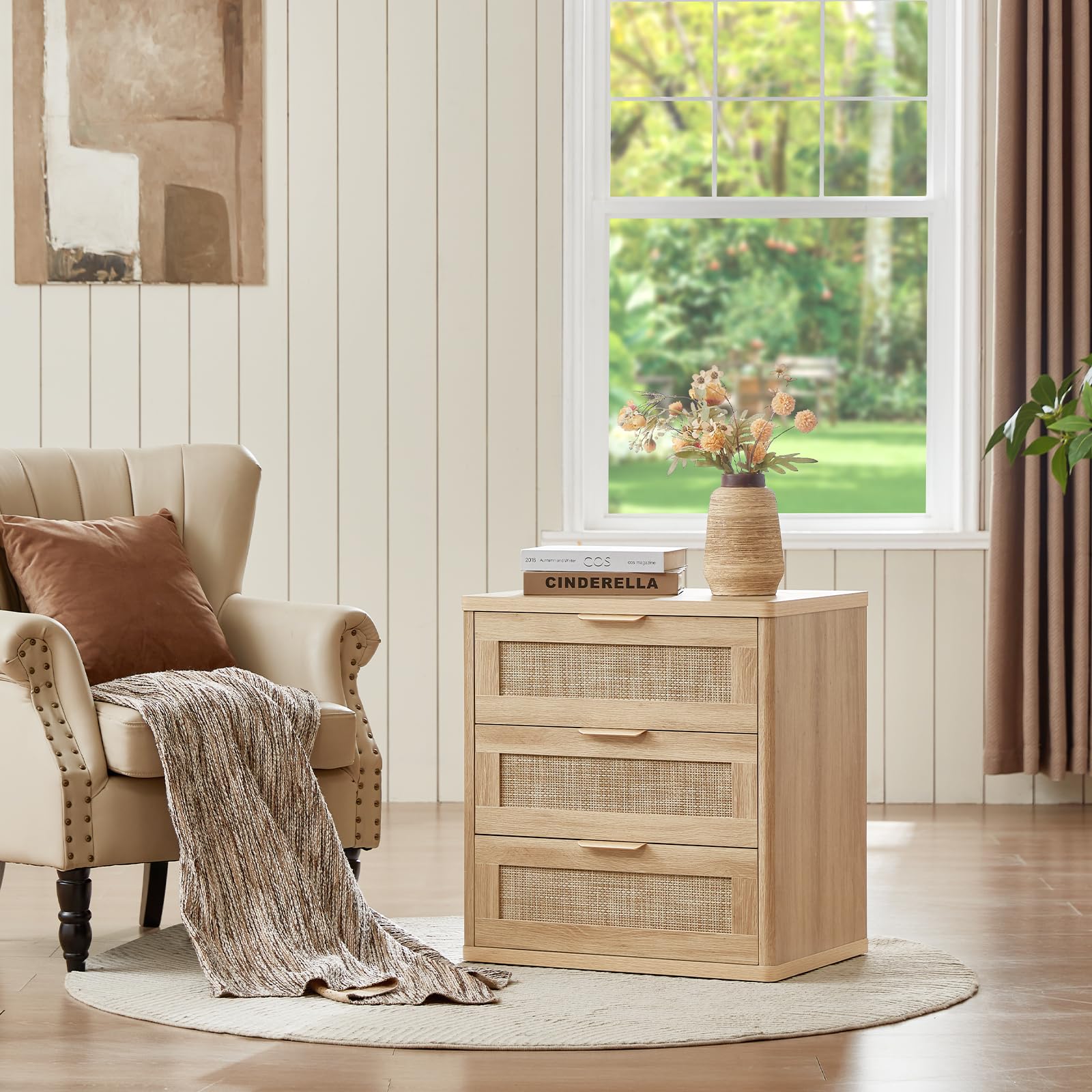 LEYAOYAO Rattan Dresser and Nightstand Sets 3 Piece, Natural