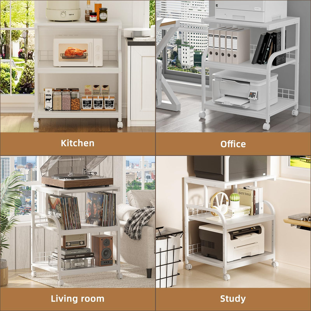 Lerliuo 3 Tier Black Large Printer Stand with Adjustable Storage Shelf