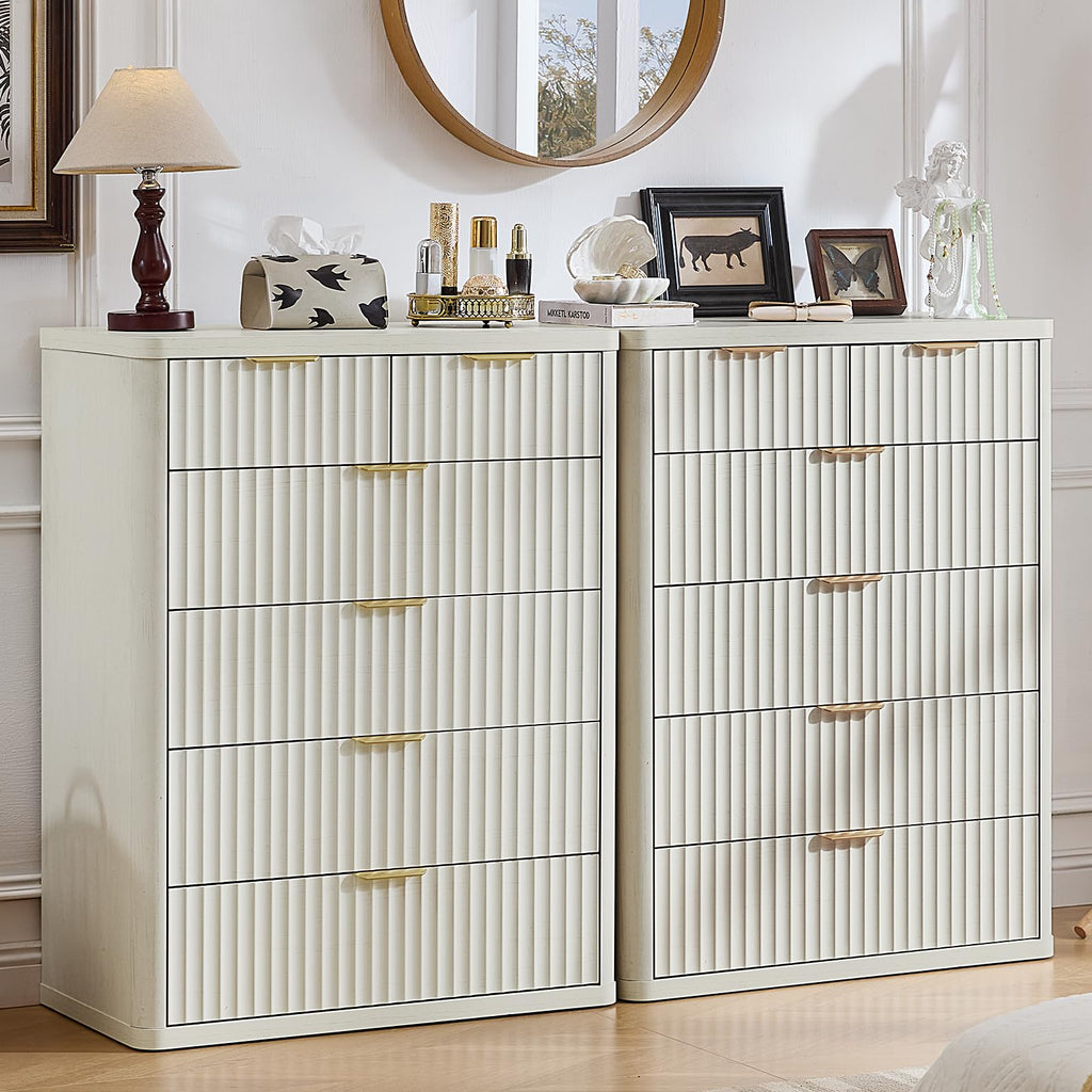 LEYAOYAO 23" Wide Fluted Night Stand with Charging Station, 3 Drawers Large End Table with Storage, LightGrey Nightstand Wood Bedside Tables, Farmhouse Cabinet Dresser for Bedroom, Closet