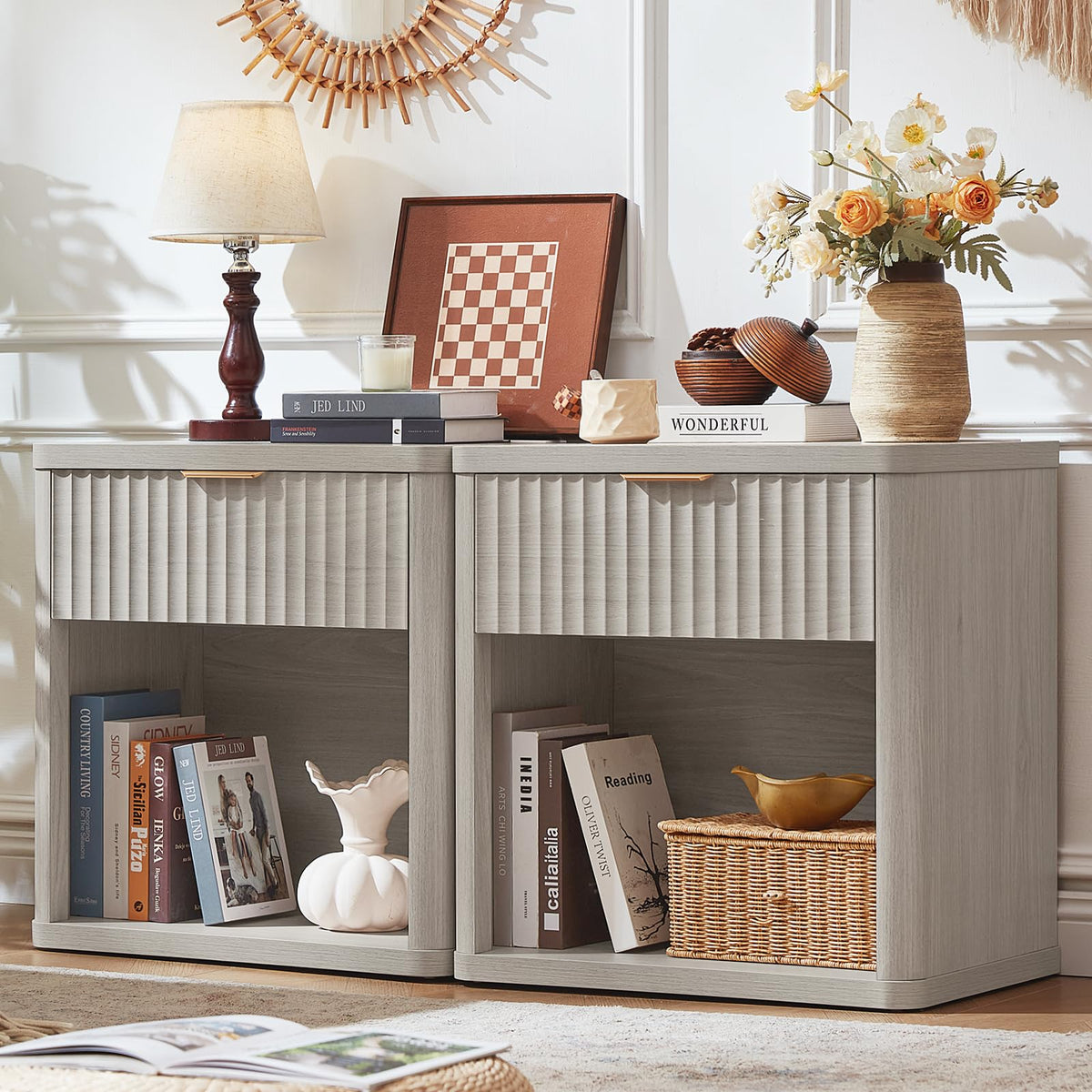 LEYAOYAO Fluted 5 Drawers Dresser for Bedroom, 41" Tall Modern Chest of Drawers with Metal Handle, Curved Profile Design,Natural Wood Drawer Organizer for Bedroom, Living Room, Hallway, Entryway