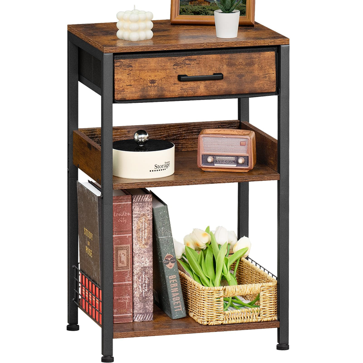 Lerliuo Printer Stand with Storage, 3-Tier Printer Table with Drawer, White