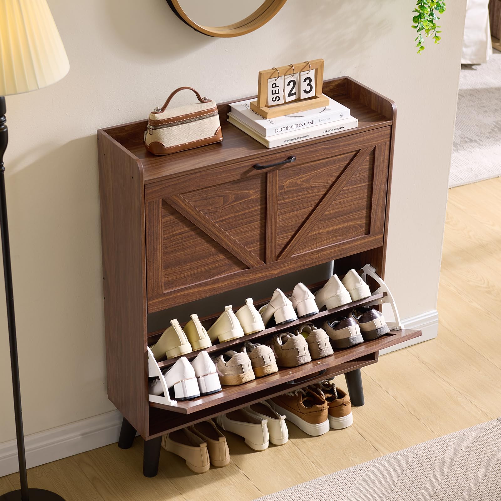 LEYAOYAO Shoe Cabinet Storage for Entryway with 2 Flip Drawers