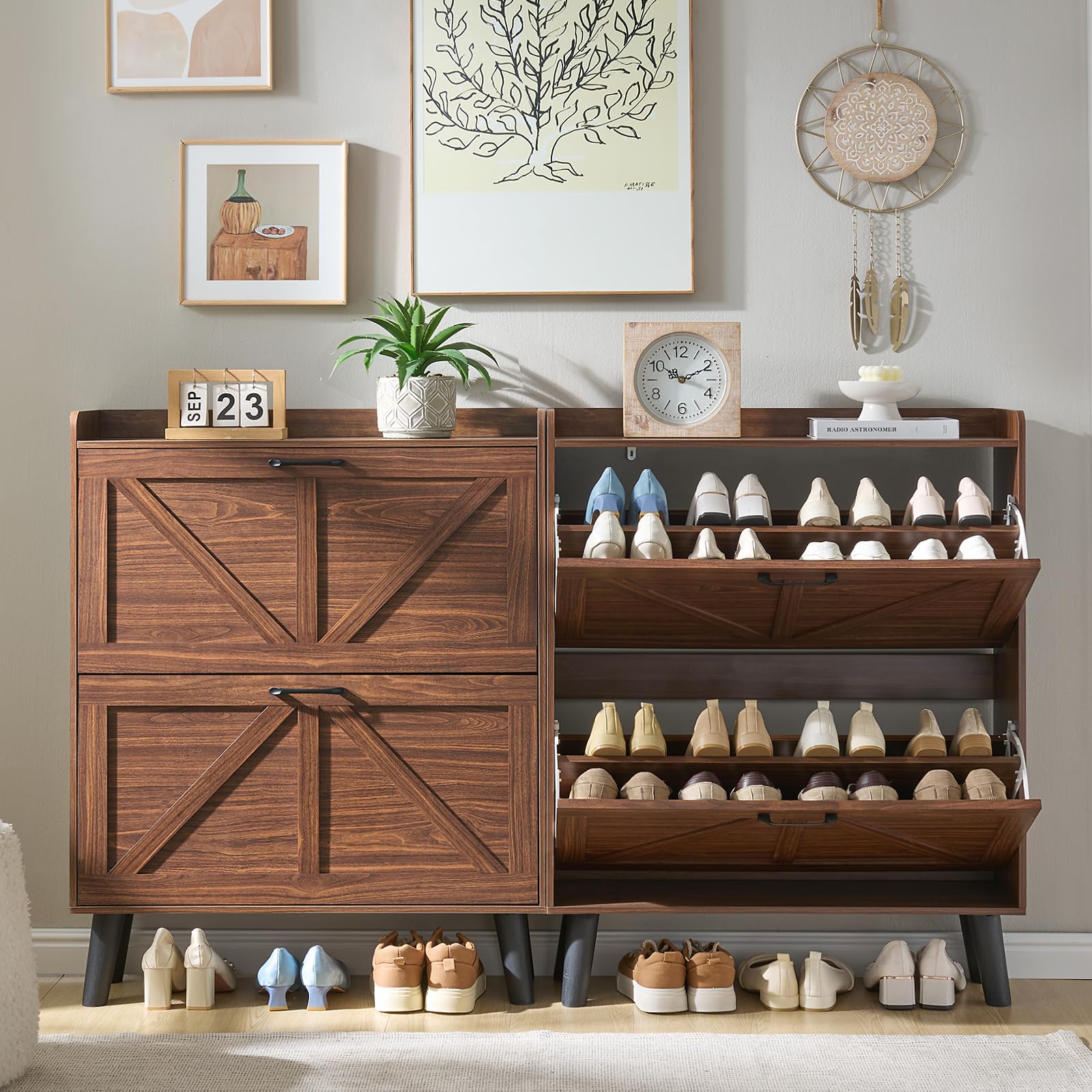 LEYAOYAO Shoe Cabinet Storage for Entryway with 2 Flip Drawers