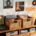 LEYAOYAO Vinyl Record Storage, Rattan Record Crate for Vinyl Albums Holder