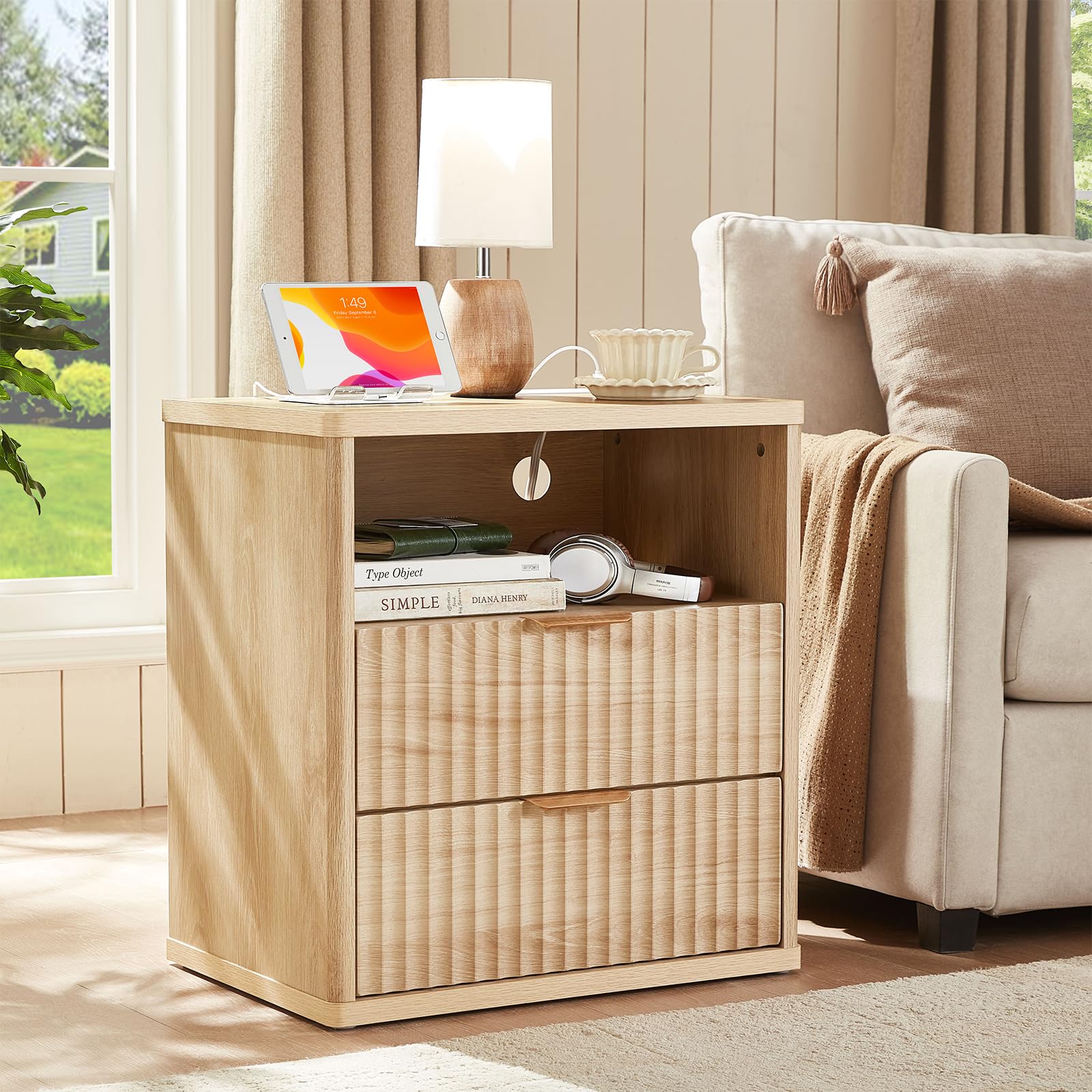 LEYAOYAO Fluted 5 Drawers Dresser for Bedroom, 41" Tall Modern Chest of Drawers with Metal Handle, Curved Profile Design,Natural Wood Drawer Organizer for Bedroom, Living Room, Hallway, Entryway