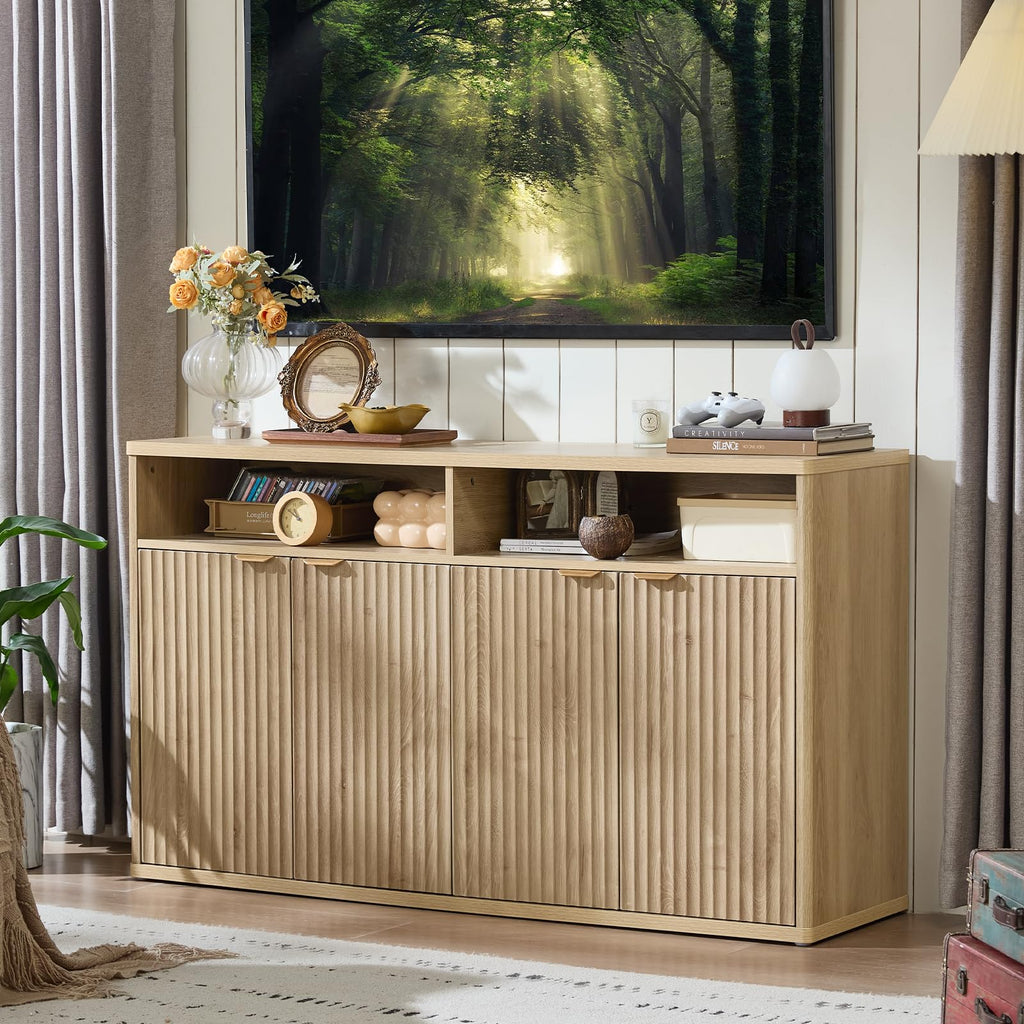 LEYAOYAO 45-Inch Fluted Buffet Cabinet with 3 Doors,Dark Blue