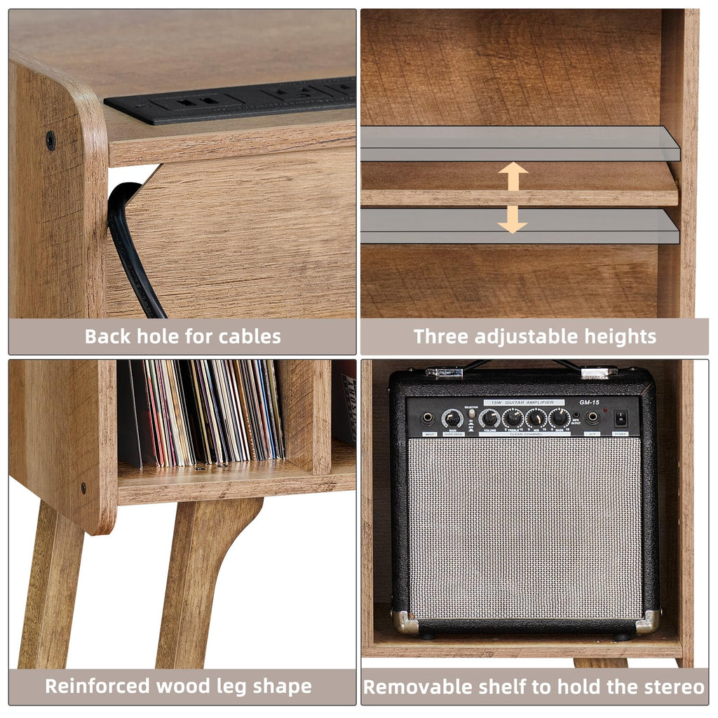 Lerliuo Record Player Stand with Charging Station Up to 220 Albums,Black