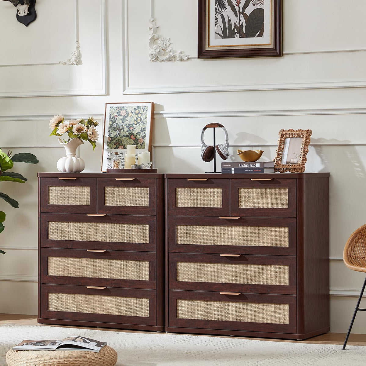 LEYAOYAO Rattan Dresser for Bedroom, 41" Tall Chest of Drawers