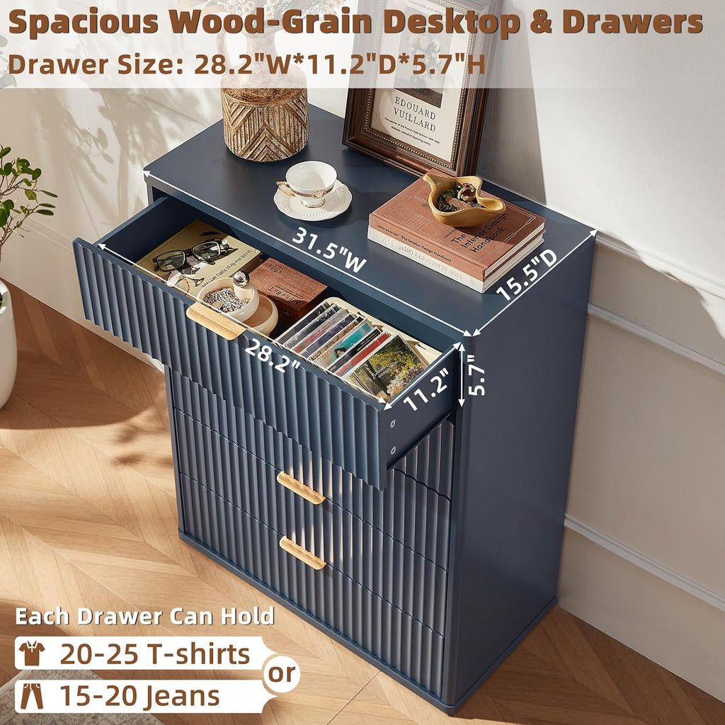 LEYAOYAO 23" Wide Fluted Night Stand with Charging Station, 3 Drawers Large End Table with Storage, Natural Nightstand Wood Bedside Tables, Farmhouse Cabinet Dresser for Bedroom, Closet