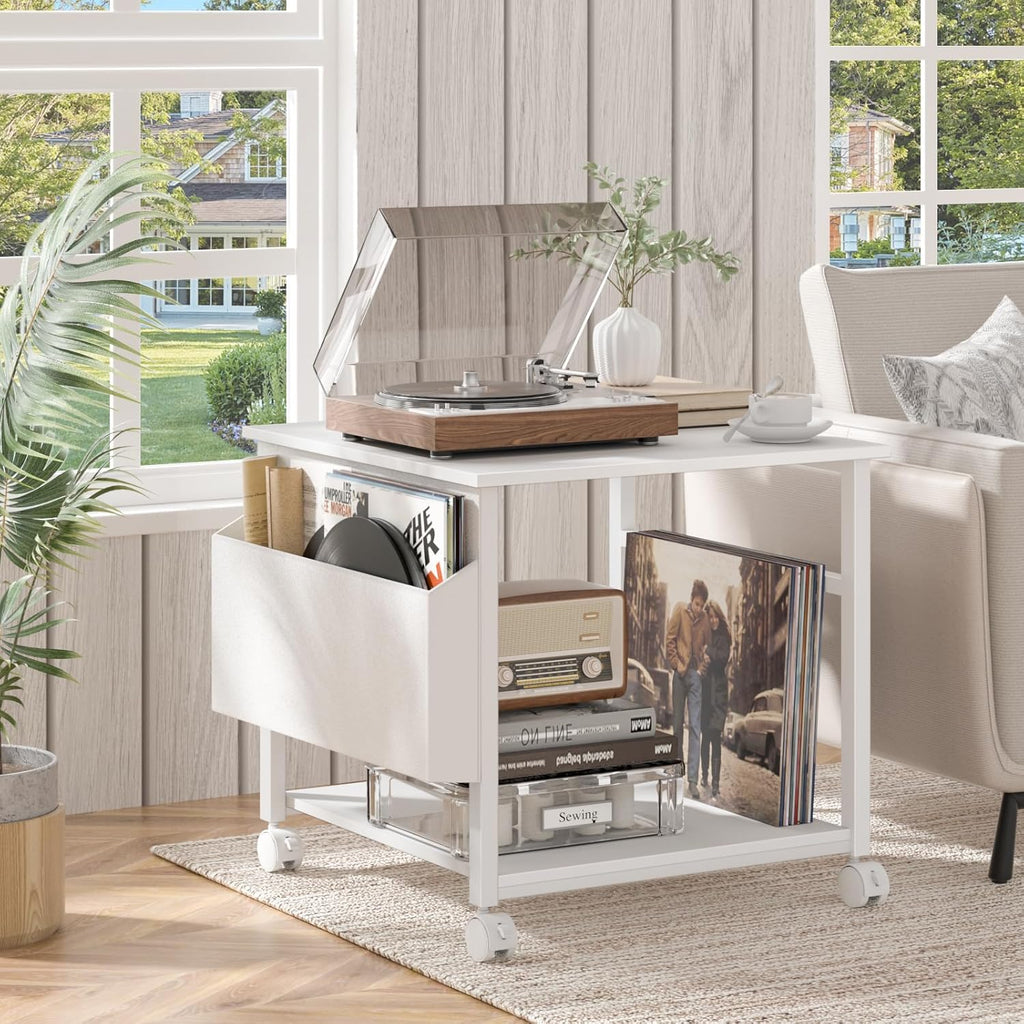 Lerliuo White Large Printer Stand with Storage